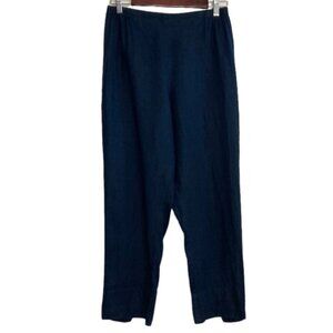 Flax Pants Women Small Navy Blue Linen Relaxed Lantern Crop Resortwear Lagenlook